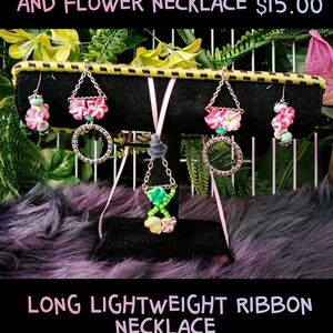 Floral Ribbon Necklace and Earring Set